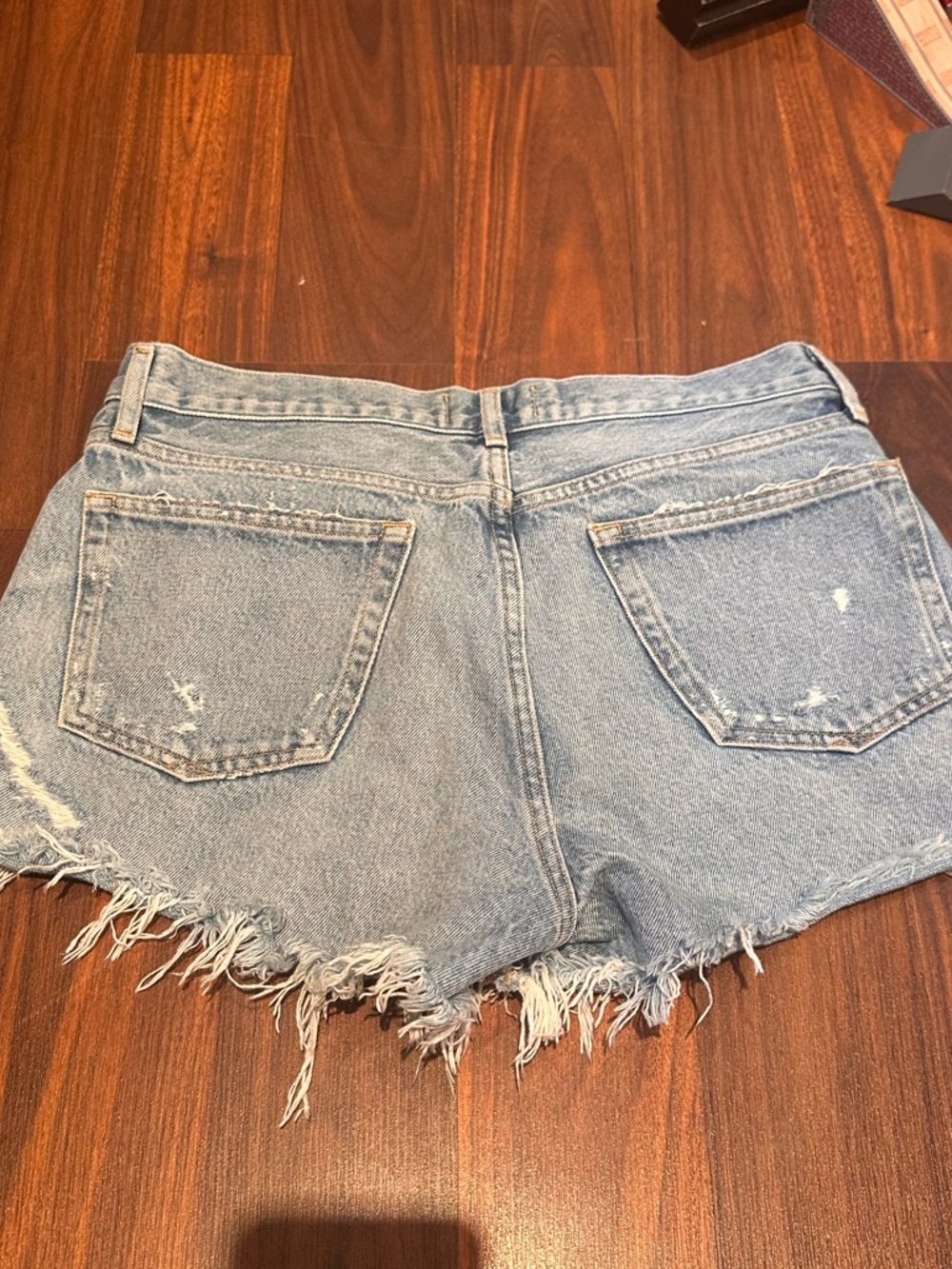 Agolde Light Blue Parker Distressed High-Rise Denim Shorts - Picture 7 of 7